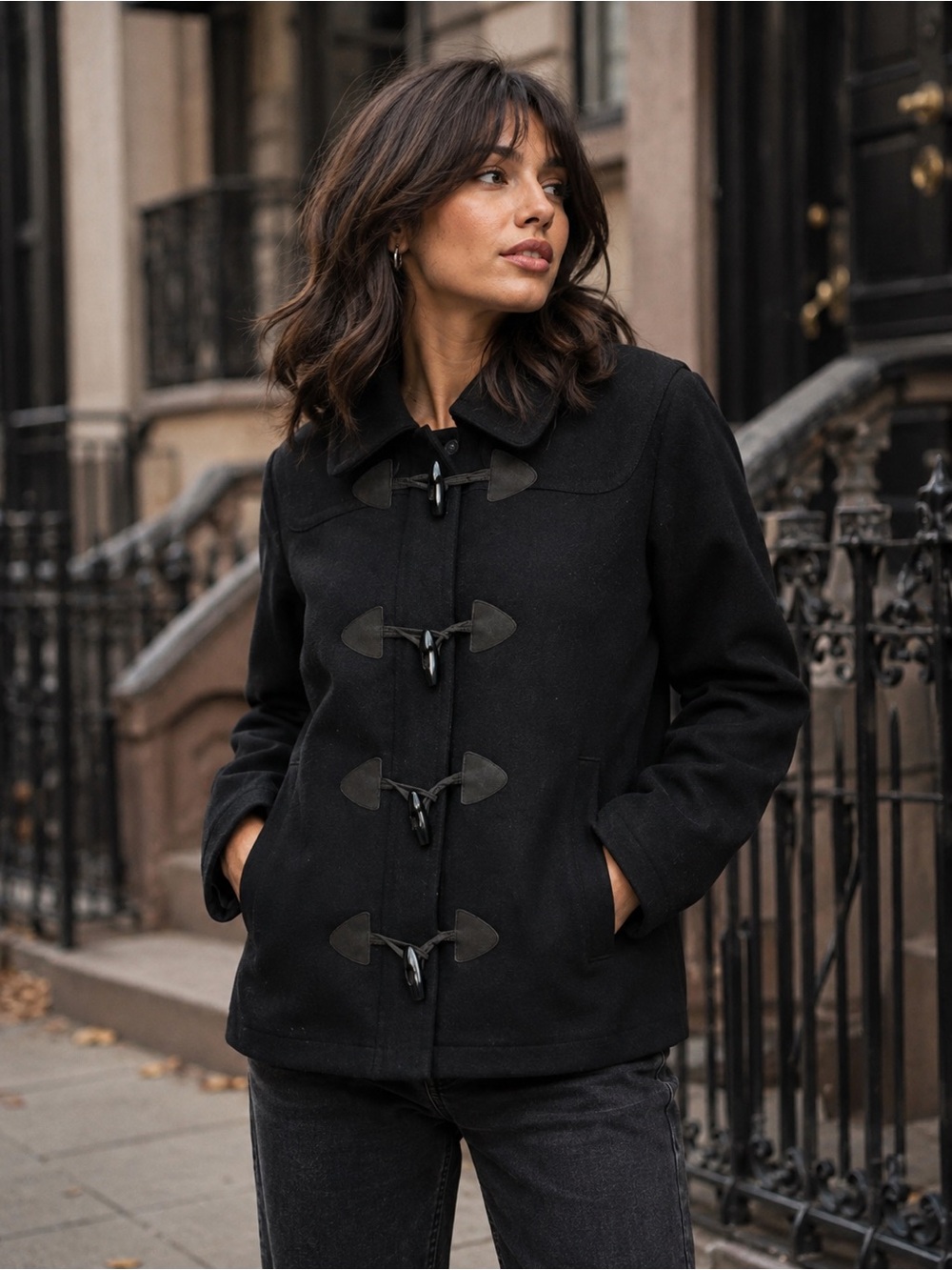 GAP Women’s Black Wool Blend Toggle Coat Zip Up Jacket Large